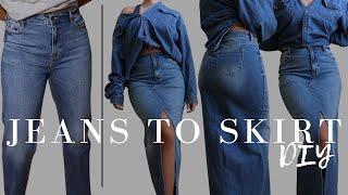 How to turn jeans into a denim skirt Jeans upcycle - DIY DENIM SKIRT #diy #sewing #fashion #style