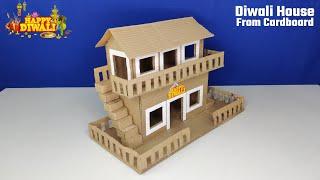 Diwali Gharonda From Cardboard  How To Make Simple Cardboard House  Cardboard Gharkunda