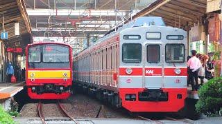 Kumpulan Kereta Api KRL Commuter Line di Stasiun Pondok Cina DEPOK ada Tokyu 8500 dan TM 6000 