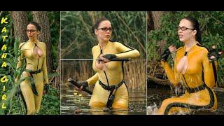 Katana Girl  Trailer   #wetlook #model #catsuit