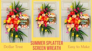 EASY DOLLAR TREE SUMMER SPLATTER SCREEN WREATH DIY HIGH END DECOR BUDGET FRIENDLY CRAFT DOOR HANGER