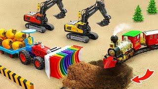 Diy tractor making mini Bulldozer repair Train Track  Excavator rescues Tractor in Hole  HP Mini