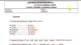 9 SINIF ALMANCA 2 Dönem 1.Yazılı Sınavı Çözümü