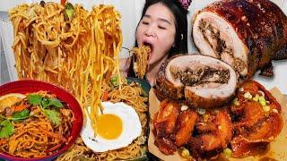 FILIPINO PORK BELLY ROLL & PANCIT BAM-I Fried Noodles & Crispy Lechon Pork - Pinoy Mukbang w ASMR