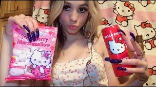 ASMR Eating Hello-Kitty Themed Treats