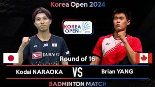 Kodai NARAOKA JPN vs Brian YANG CAN  Korea Open 2024 Badminton