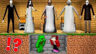 JJ and Mikey Hide From SLENDERINAS MOM and Slendrina  Slenderman and Grenny in Minecraft Maizen