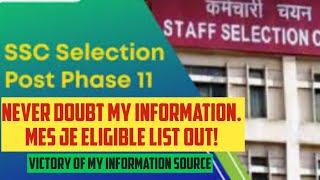 Never Doubt My information SourceMES JE Eligible List Out#ssc #sscselectionpost