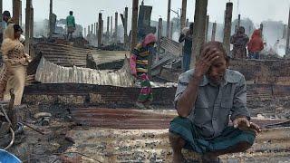 Fire razes hundreds of homes at Rohingya refugee camp in Bangladesh