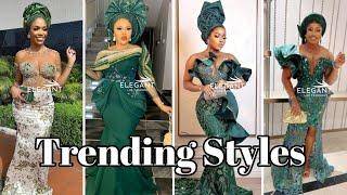 TRENDING  Green Lace Styles 2024 Asoebi Styles For Owanbe  Trending Green Lace Styles