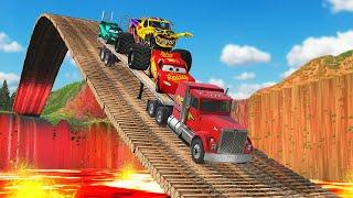 2 MONSTER TRUCKS VS Lightning McQueen and Tow Mater revenge