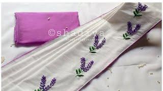 Hand embroidery very easy and beautiful border design for saree bullion knot lavender embroidery