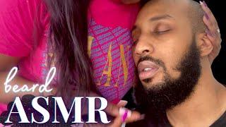 ASMR  BEARD CARE  real person scratching combing oiling  putting him to sleep no talking*