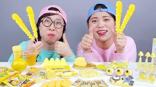 Thạch kẹo khổng lồ tráng miệng màu vàng Mukbang DONA