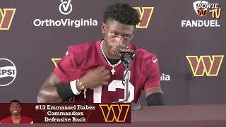 Hear From Commanders DB Emmanuel Forbes  Washington Commanders Training Camp Day 8 8-2-24