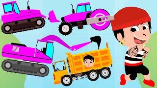 Truck Cartoon Ambulance Truk Molen Excavator Stum Roller Mengangkat Batu Dan Mengecor Jalan