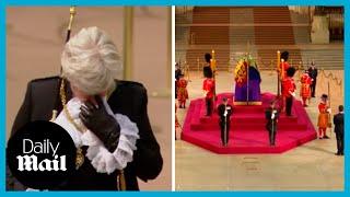 Emotional moment Black Rod wipes away a tear by the Queens coffin on day of funeral