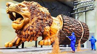 Incredible Carving Giant Lion Process I Have Nerver Seen - Perfect Wood Carving Skill With Chainsaw