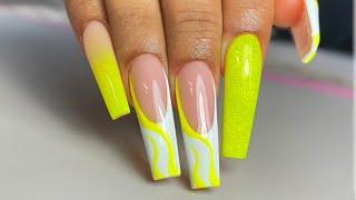 HOW TO Neon Freestyle Nail Design  Acrylic Nails Tutorial