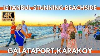 ISTANBUL TURKEY 4K BEACHSIDE WALKING TOUR UHD 60FPS  GALATAPORTKARAKOY STREET FOODSRESTAURANTS