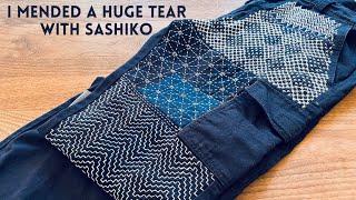 I started mending a 60cm tear with Sashiko and got a little bit carried away... #slowfashion