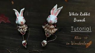 DIY Brooch Polymer CLAY Jewelry Alice in Wonderland White Rabbit.Clay SculptureFIMOtutorial