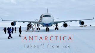 EXTREME Airbus A340 takeoff from ice runway in Antarctica full flight video