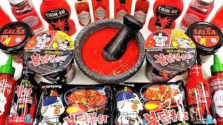 Satisfying Video Making Nuclear Fire Noodle Slime Mixing Hot Spicy Pepper Salsa into Slime GoGo ASMR