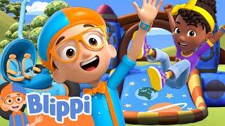 Blippi and Meekah Road Trip To The Ultimate Bouncy House Bonanza  Blippi and Meekah Podcast