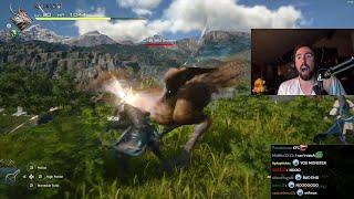 Asmongold tries to pet a Chocobo in Final Fantasy 16