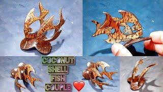 Coconut shell craft ideas  Fish couple