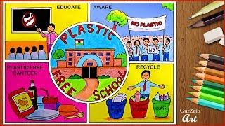 Plastic Free School drawing  Poster chart project for students  Draw plastic mukt vidyalaya