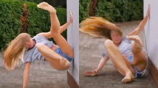 GIRL FALLS DOING HANDSTAND  FUNNY FAILS