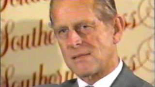 Prince Philip agitated by reporters 1985