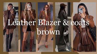 outfits brown leather jacket ideas 2024 how to style brown leather blazers for autumn & winter