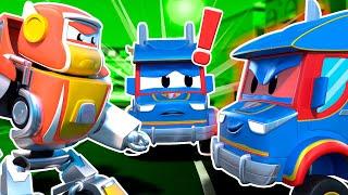 SUPERTRUCK’S EVIL TWIN is causing chaos POLICE CAR to the rescue  Super Robot Truck VS Evil Clone