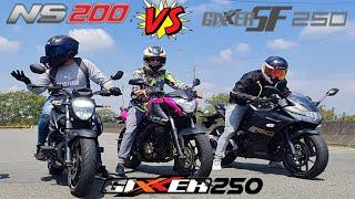 PULSAR NS200 VS GIXXER 250 VS GIXXER SF 250 ¡LA GRAN BATALLA DRAG RACE