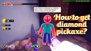 Supraland how to get Diamond Pickaxe  Yellow crystal  Go to the king of blue vile  Blue Colour