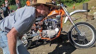 Harley Davidson XR750 HILL CLIMBER WITH 65 YEAR OLD RIDER MIKE NARDONE MONSON HILL CLIMB