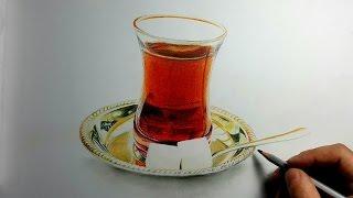 3D Çay Bardağı Nasıl Çizilir  Gerçekçi Çizim realistic drawing tea glass