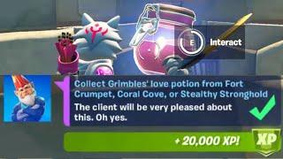 Collect Grimbles love potion from Fort Crumpet Coral Cove or Stealthy Stronghold Fortnite