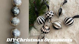 DIY checkered ornaments black and white  Paint Christmas ornaments to give them a new life