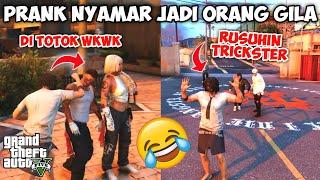 MENJADI ORANG GILA SEHARIAN PRANK TRICKSTER EMS DAN WARGA KOTA WKWK  GTA 5 ROLEPLAY