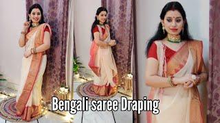 Traditional Bengali Saree Draping Tutorial for Durga Puja  Drape in 5 minutes