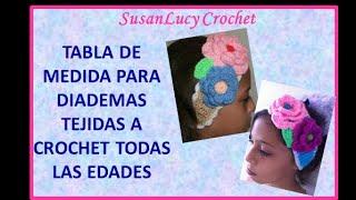 TABLA DE MEDIDA DE DIADEMAS VINCHAS BANDAS CINTAS PARA CABELLO TEJIDAS A CROCHET TODAS LAS EDADES