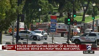 Police investigating report of a possible explosive device in a pickup truck near Capitol