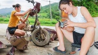 Time-lapse video Genius girl repairs and fully restored old electric motorbike - gasoline engine