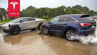 CYBERTRUCK CRUSHES CAR IN CRASH