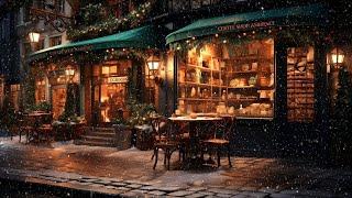 Smooth Jazz Music with Snowing Ambience to Relax  Snowy Coffee Shop Ambience