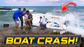 WARNING BOAT CRASHES INTO JETTY AT BOCA INLET   HAULOVER INLET  WAVY BOATS